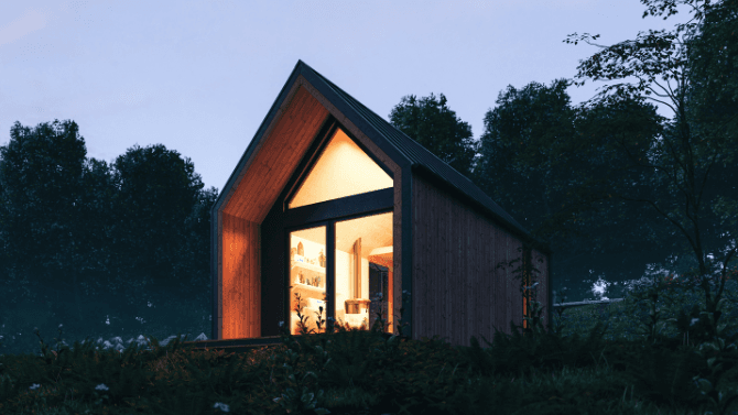 Tiny home at night