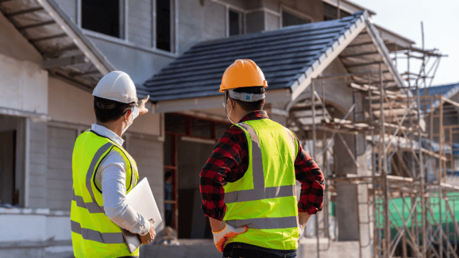 Contractors on a construction field for house