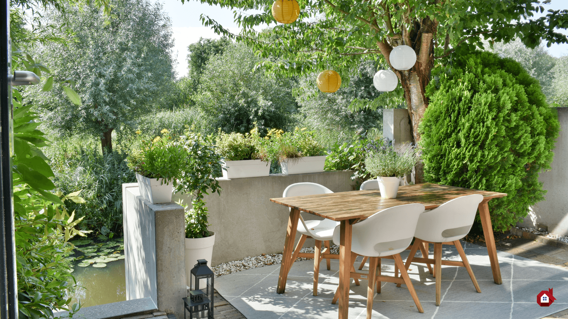 green terrace with dining table