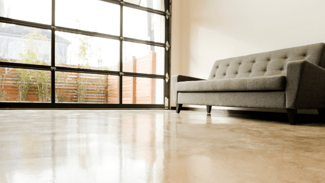 Couch on epoxy floor