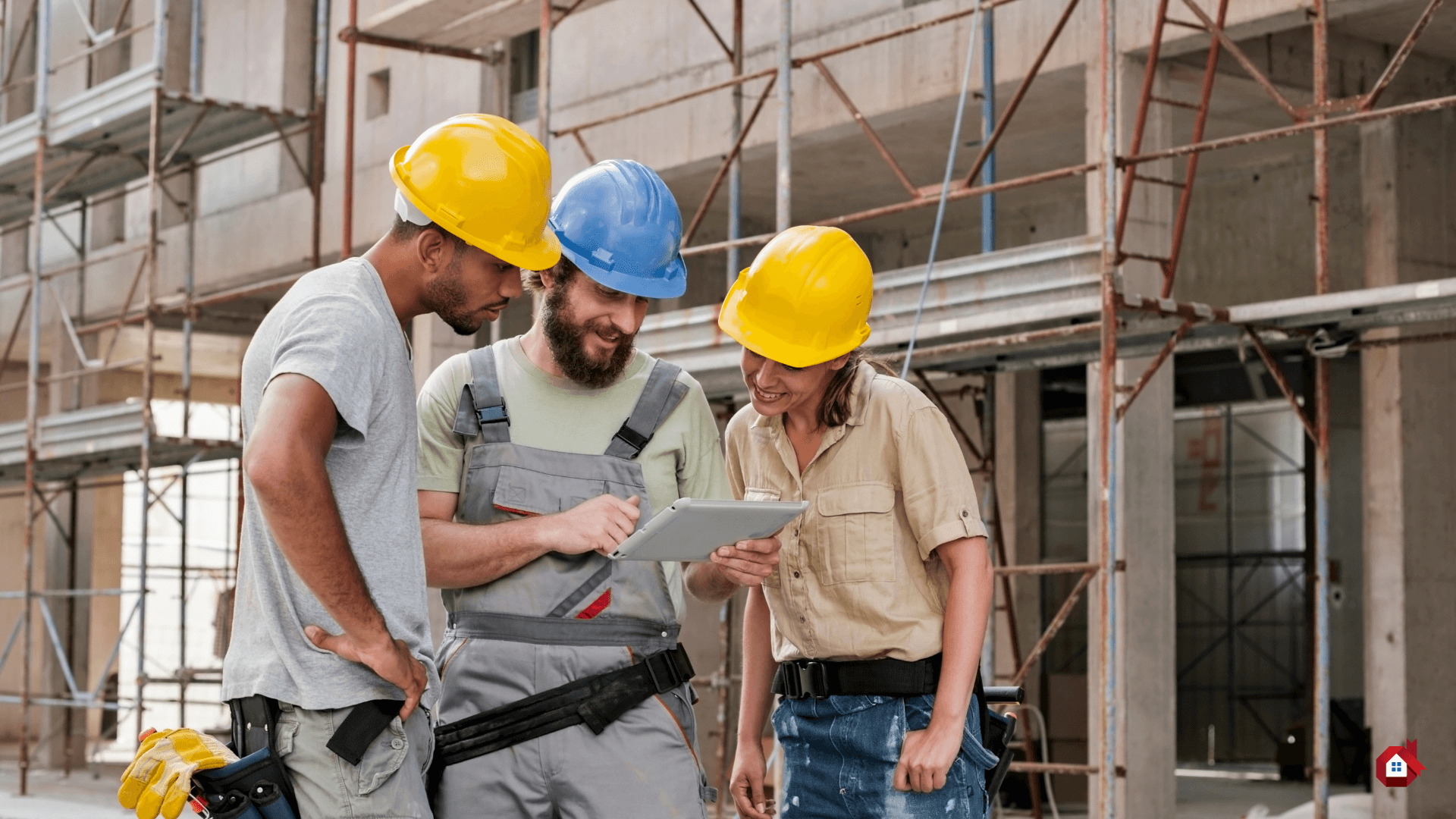 contruction worker on site with a laptop&nbsp;