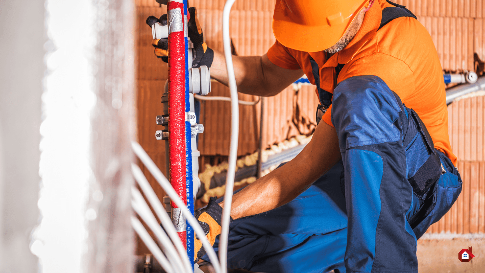 a contractor installing plumbing in a house