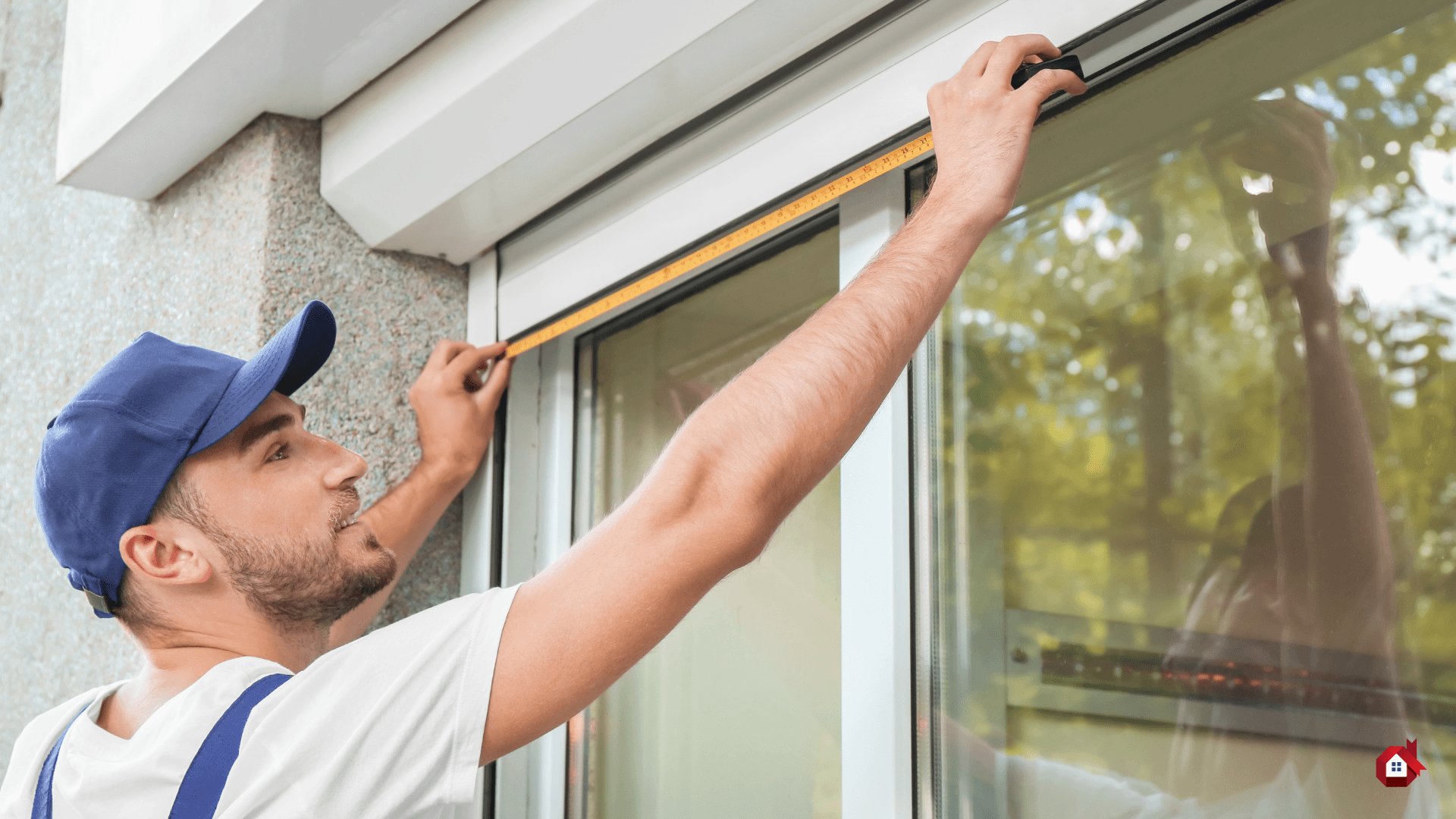 contractor measuring a roller shutter 