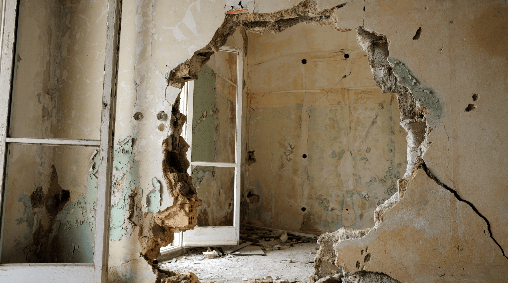 Destruction of an interior wall in house