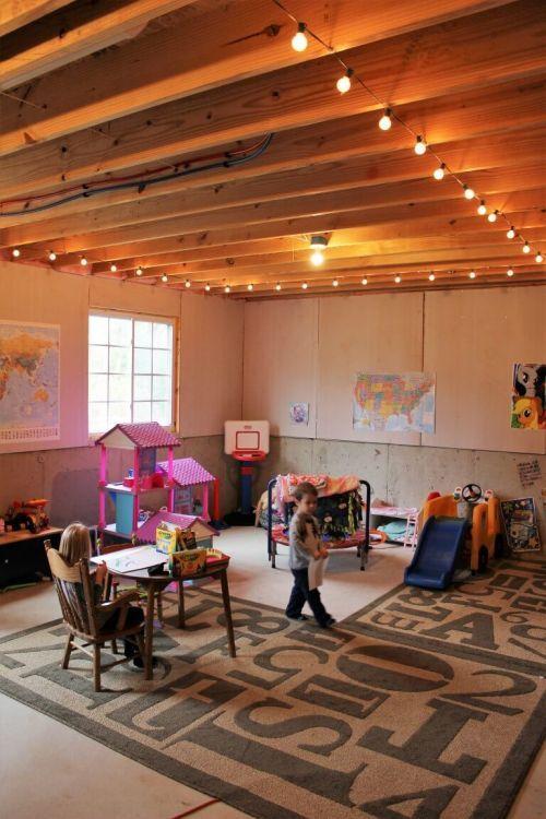 Ceiling string lights basement