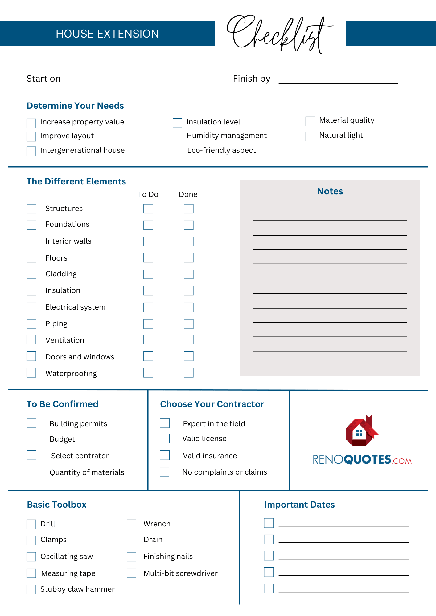 Home extension checklist