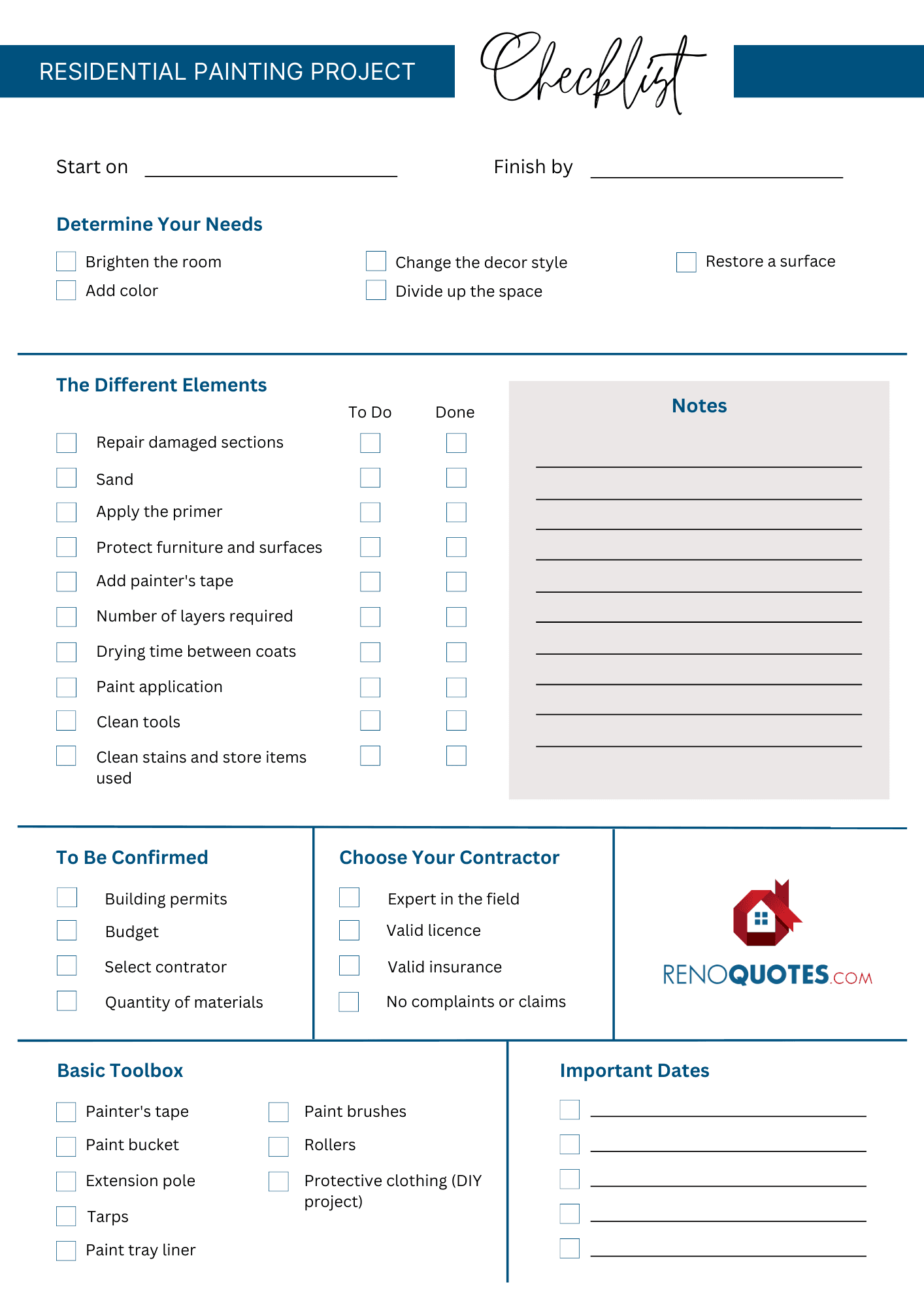 painting project checklist