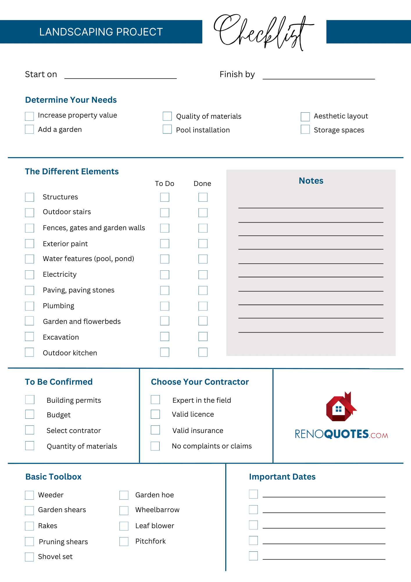 checklist landscaping project