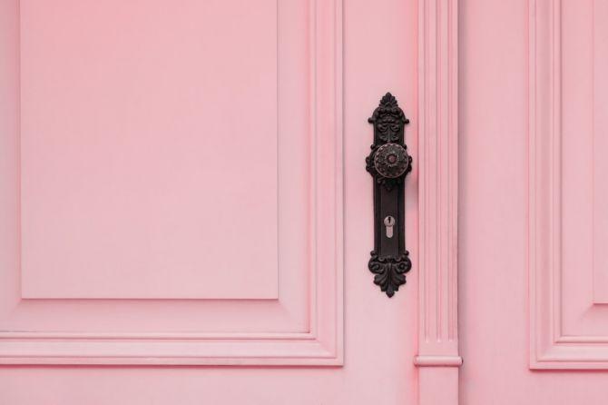 Pink door with door handle