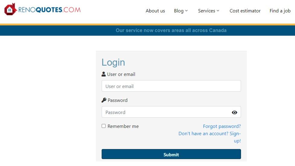 Login RenoQuotes contractor account